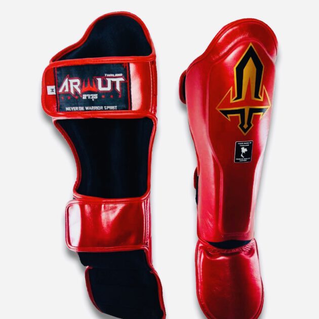 Arwut Muay Thai Leather Shin Guards SG3 Red
