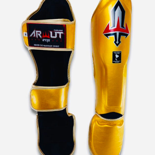 Arwut Muay Thai Leather Shin Guards SG3 Yellow