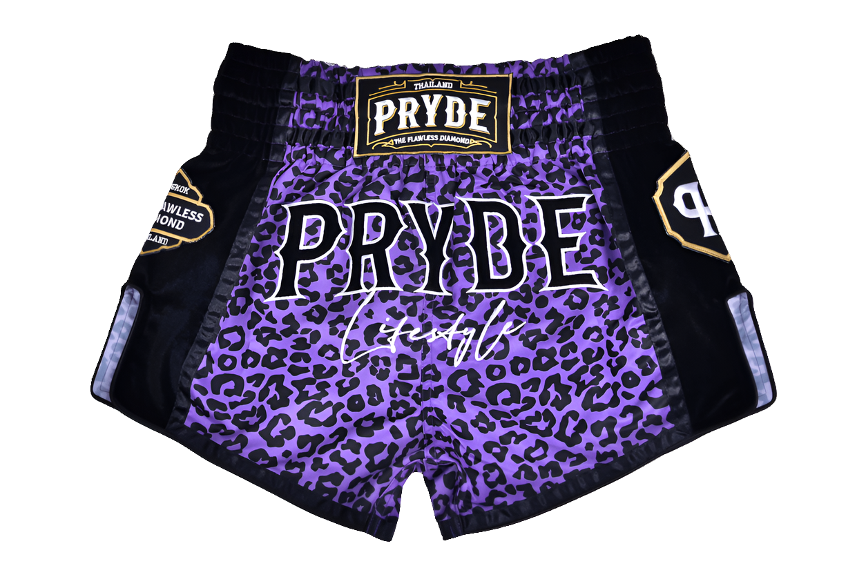 Pryde Muay Thai Shorts - Wicked Purple Leopard