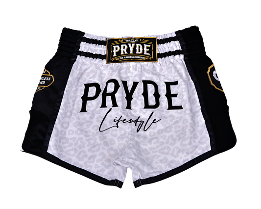 Pryde Muay Thai Shorts - Wicked White Leopard