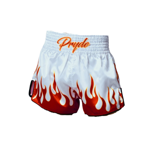 Pryde Muay Thai Shorts - Flame (White)