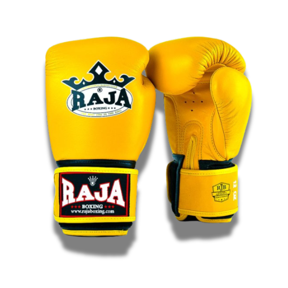 Raja Boxing - Velcro Boxing Gloves - BG1 Leather - Yellow