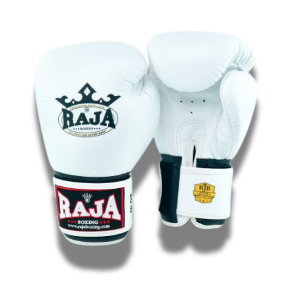 Raja Boxing - Velcro Boxing Gloves - BG1 Leather - White