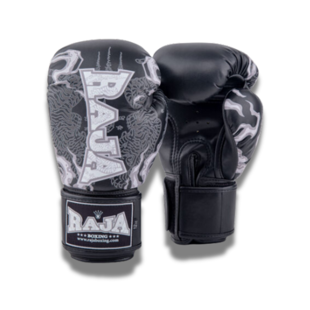 Raja Boxing - Velcro Boxing Gloves –  Semi Leather Black Yant RFBGV_152 - Black