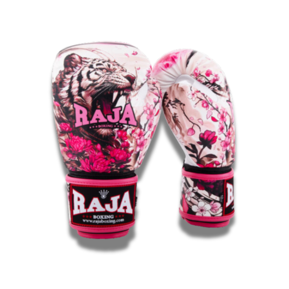 Raja Boxing - Velcro Boxing Gloves – Semi Leather Golden Tiger RFBGV_155 - Pink