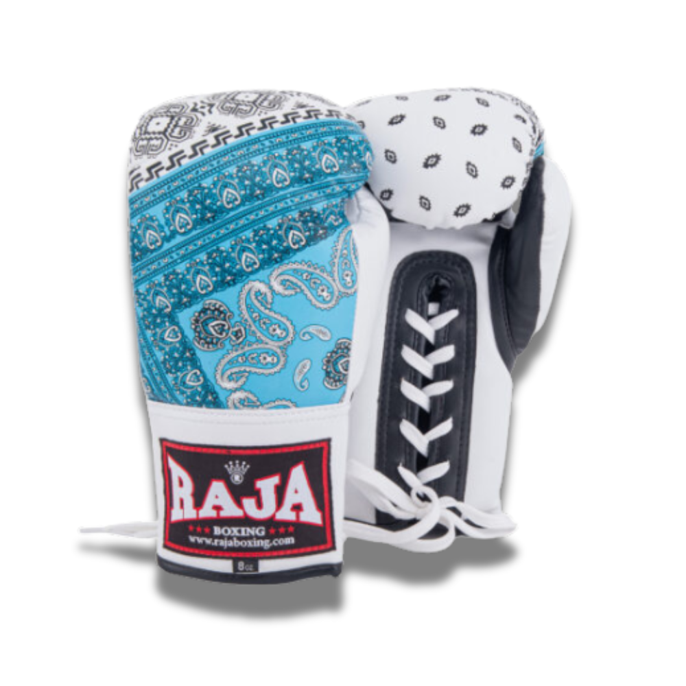 Raja Boxing - Lace Up Boxing Gloves –  Semi Leather Paisley RFBGV-147- Blue