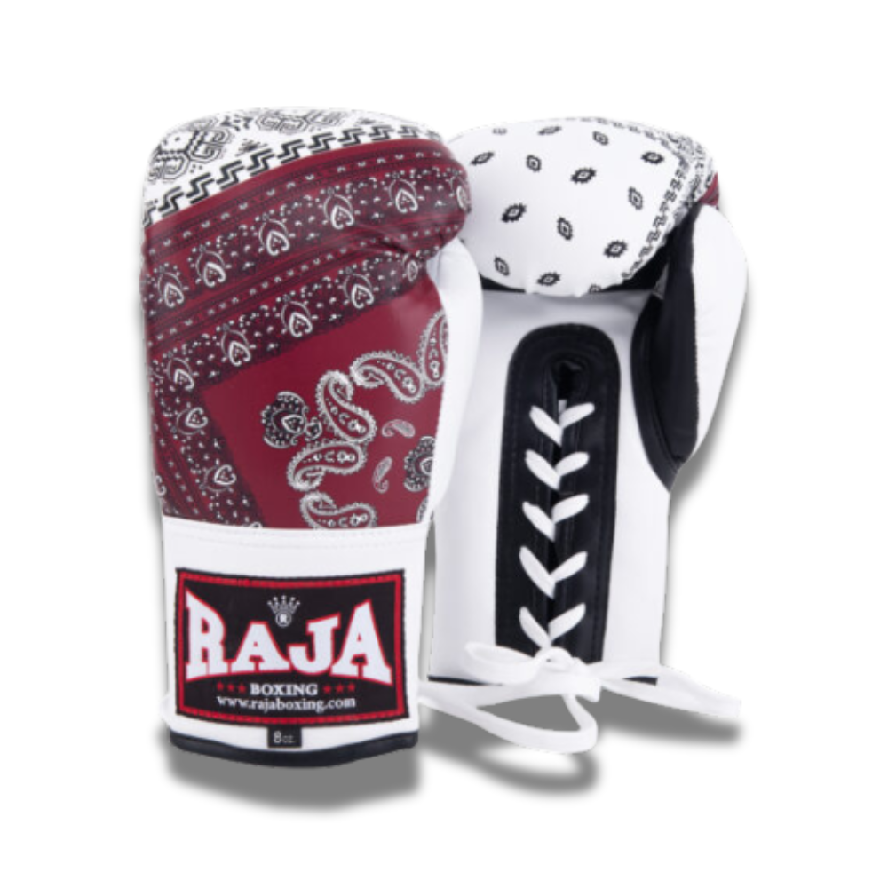 Raja Boxing - Lace Up Boxing Gloves –  Semi Leather Paisley RFBGV-148- Red