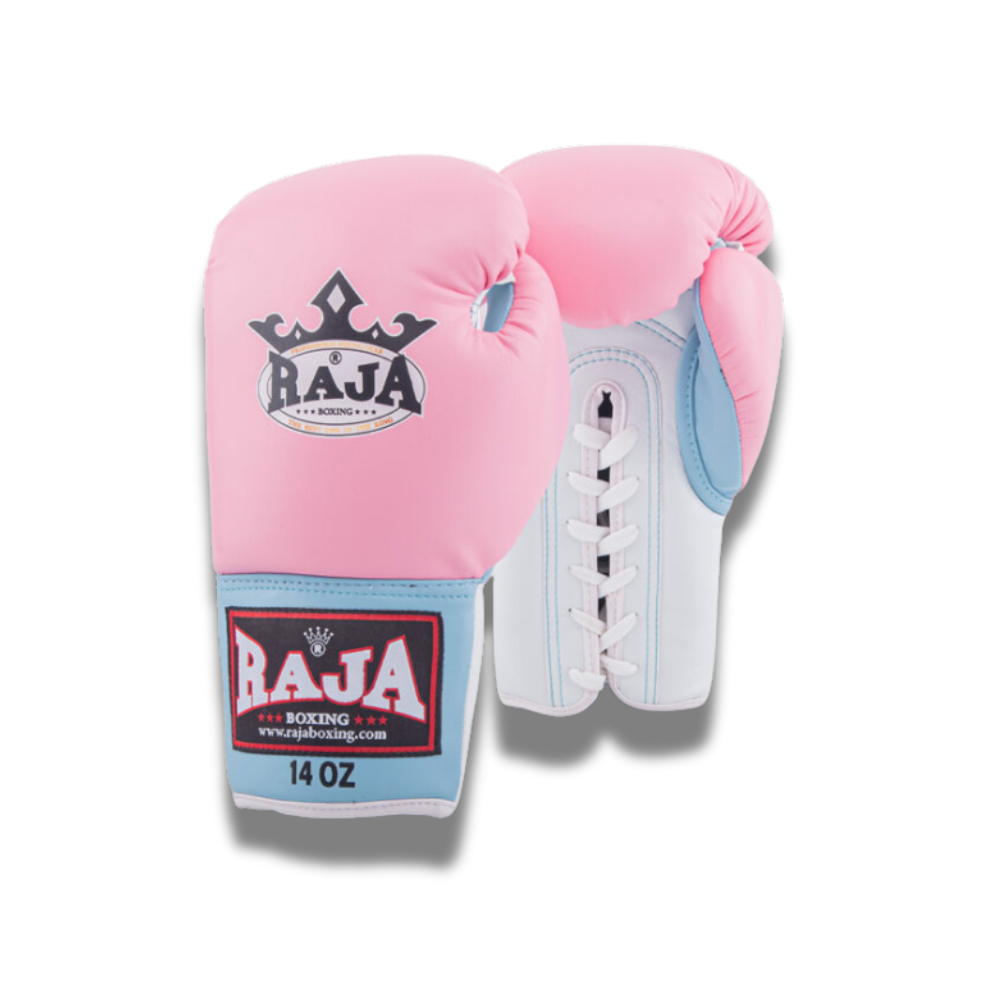 Raja Boxing - Lace Up Boxing Gloves –  Semi Leather RBGL-1 Raja Single (Pink/White/Blue)