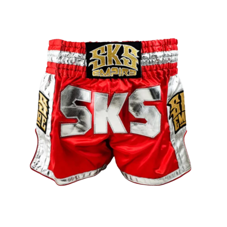 SKS Empire Muaythai Thai Shorts - BigLogo (Red/Silver)