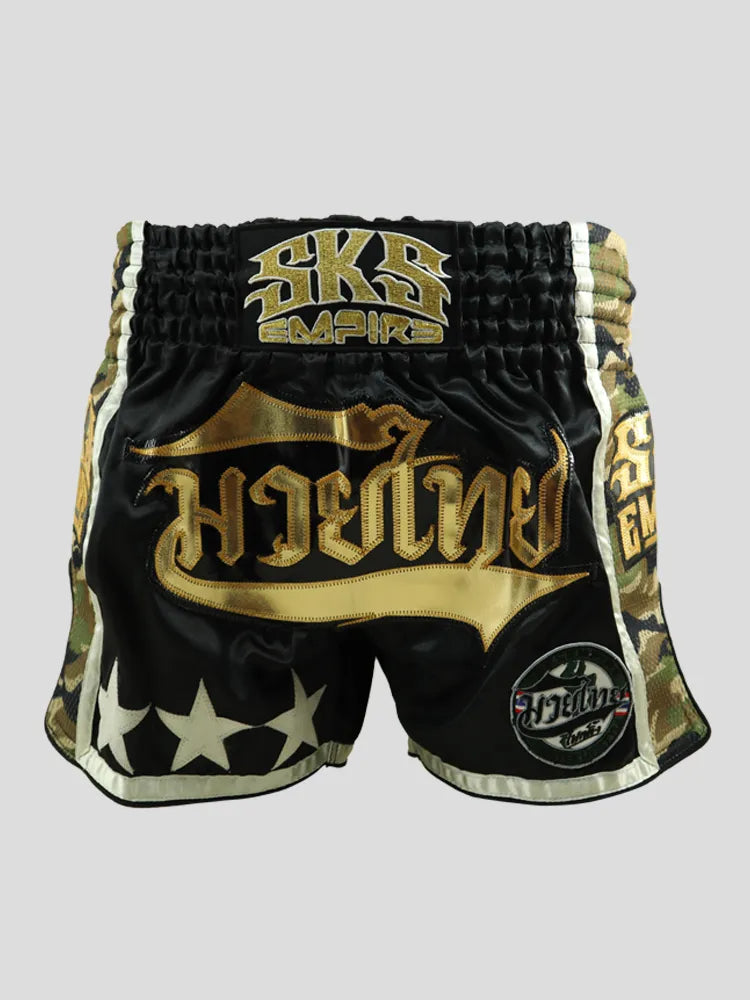 SKS Empire Muaythai Thai Shorts - Fighting (Black/Camo)