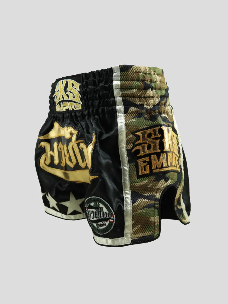 SKS Empire Muaythai Thai Shorts - Fighting (Black/Camo)