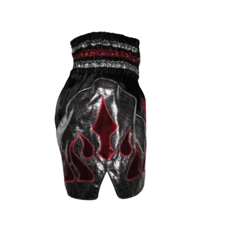 SKS Empire Muaythai Thai Shorts -Fire (Black/Silver/Red)