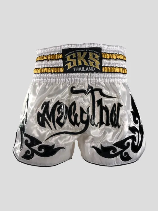 SKS Empire Retro Muaythai Thai Shorts - Octopus (White-Black)