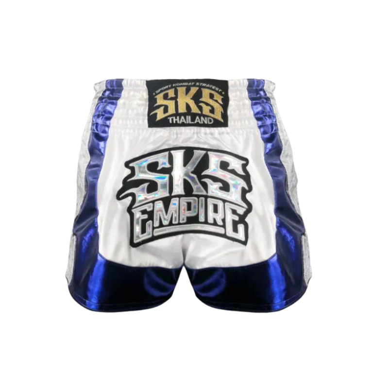 SKS Empire Muaythai Thai Shorts - The Fast (Silver/Blue)