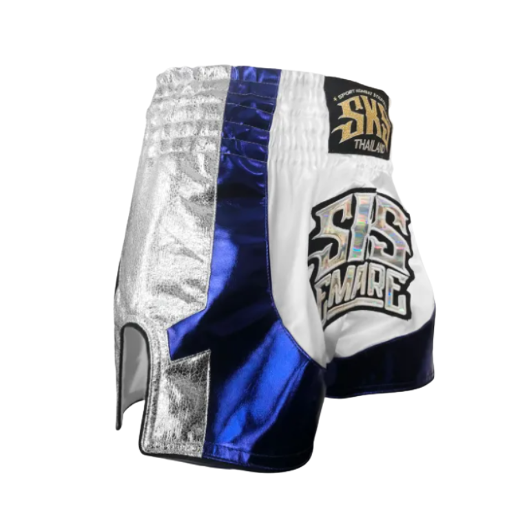 SKS Empire Muaythai Thai Shorts - The Fast (Silver/Blue)