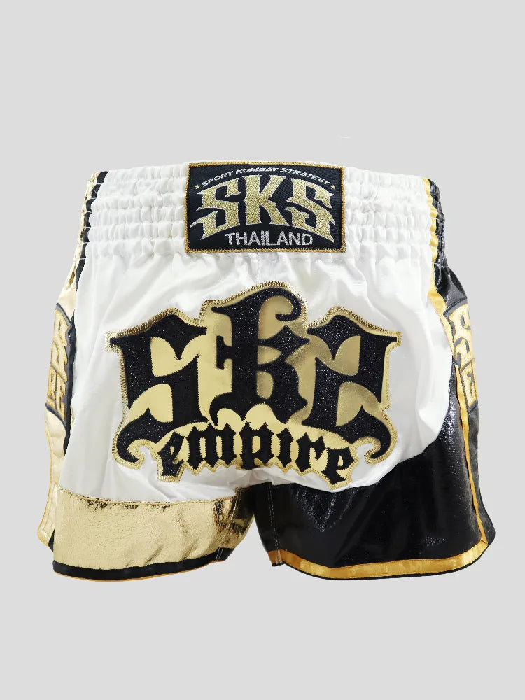 SKS Empire Muaythai Thai Shorts - Tri Colour (White/Gold/Black)