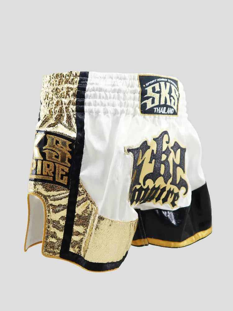 SKS Empire Muaythai Thai Shorts - Tri Colour (White/Gold/Black)