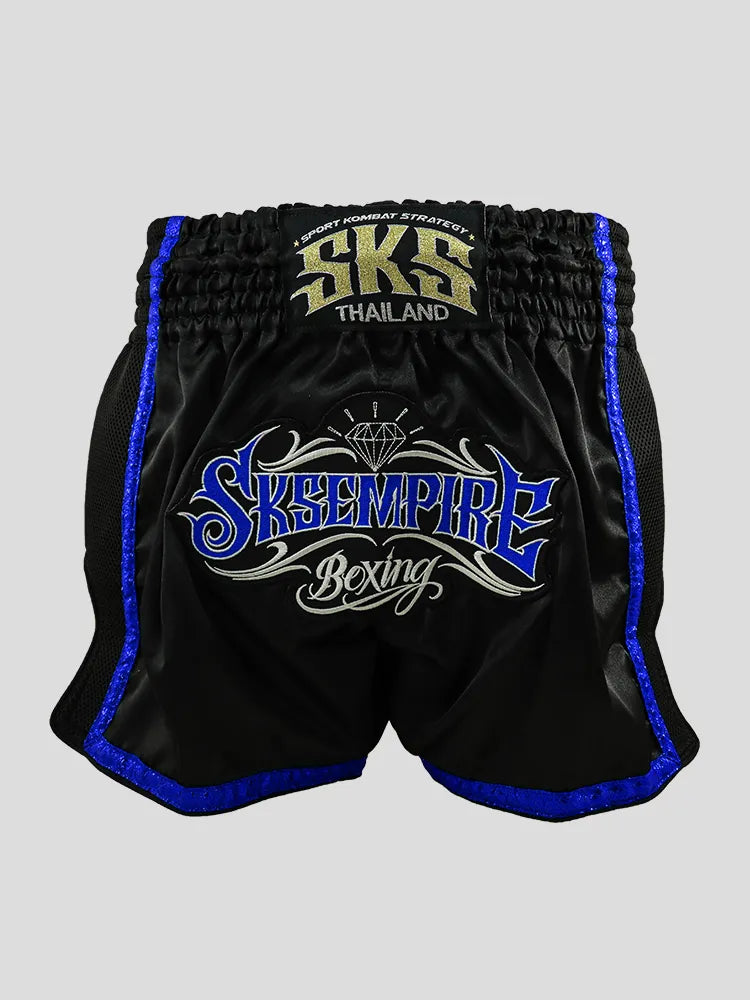SKS Empire Retro Muaythai Thai Shorts - (Thai Graphic Rim)-BLUE