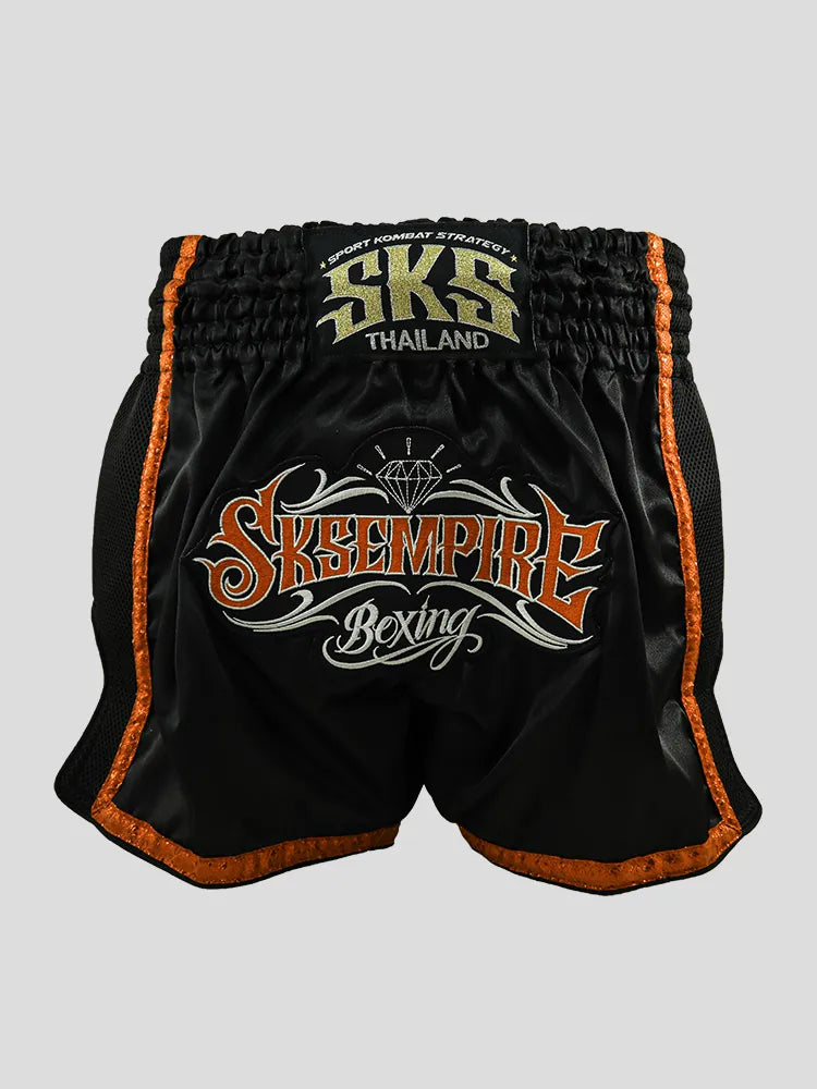 SKS Empire Retro Muaythai Thai Shorts - (Thai Graphic Rim)-ORANGE