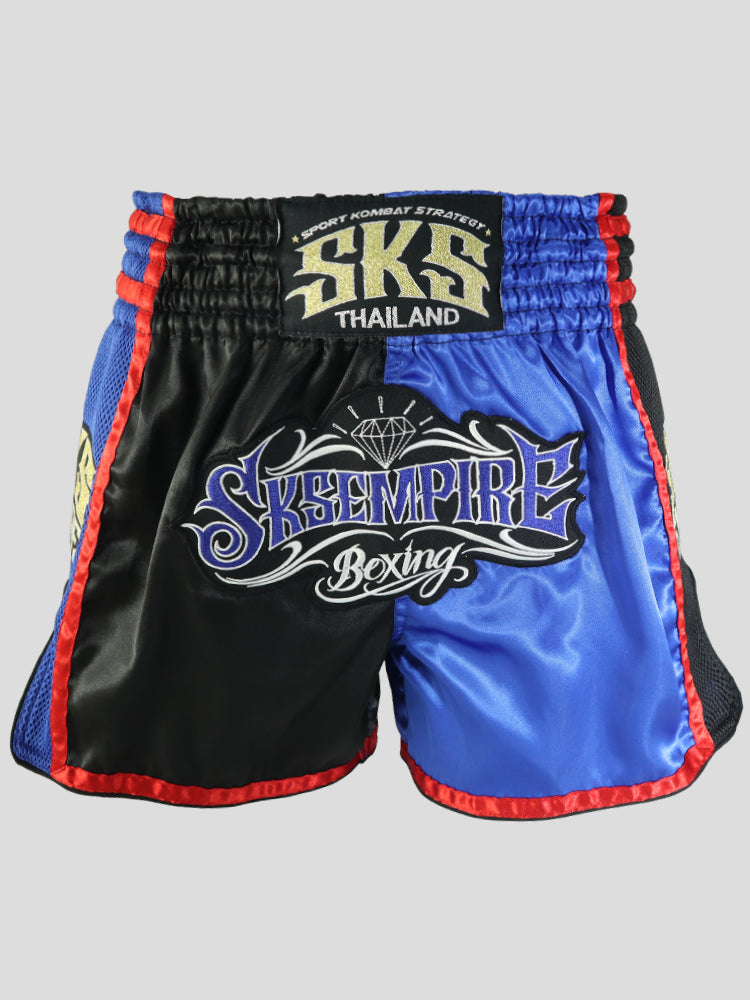 SKS Empire Retro Muaythai Thai Shorts -Two-Tone (Blue-Black)