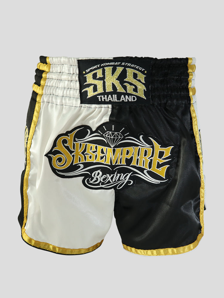 SKS Empire Retro Muaythai Thai Shorts -Two-Tone (White-Black)