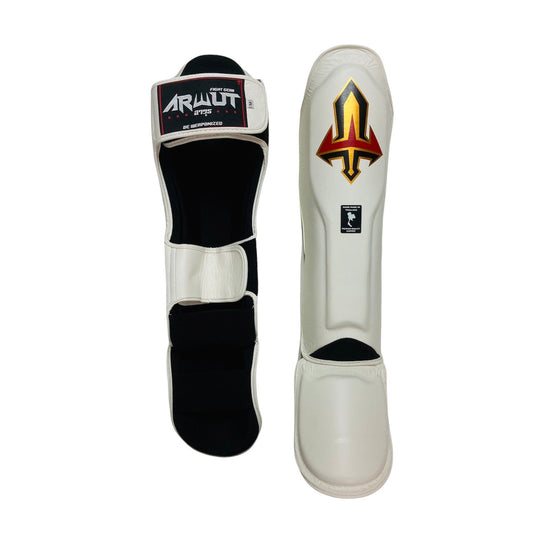 Arwut Muay Thai Leather Shin Guards SG3 White