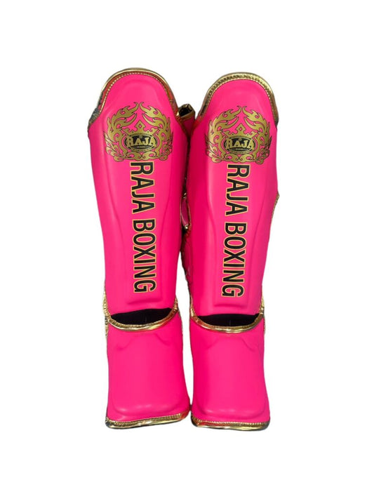 Authentic Leather Raja Shin Guards Lightweight Magenta - KICKPUNCHELBOW