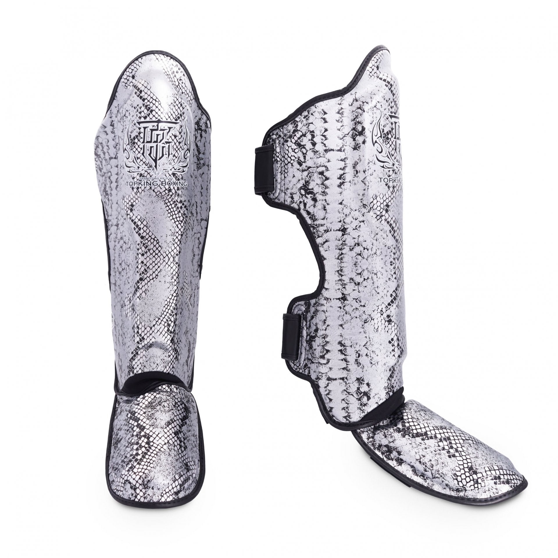 Top King Shin Guards Super Snake Black Silver - KICKPUNCHELBOW