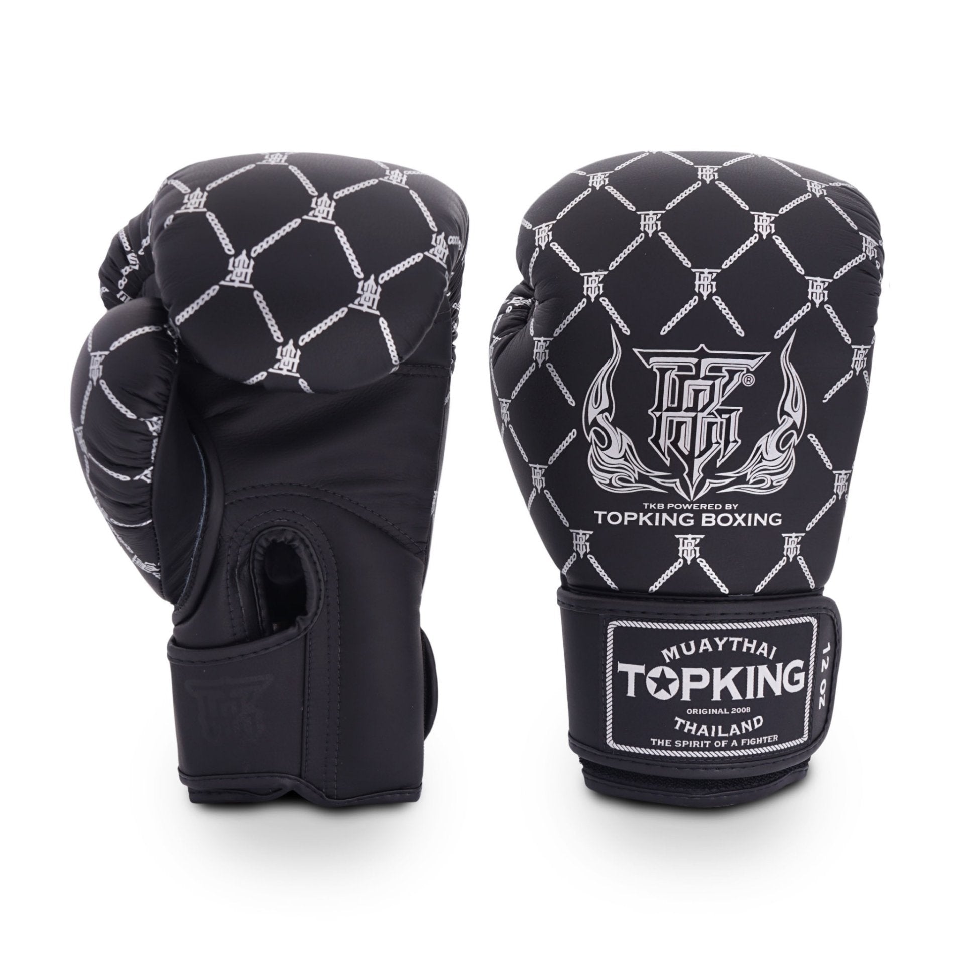 Top King - Velcro Boxing Gloves - Silver Chain - Black