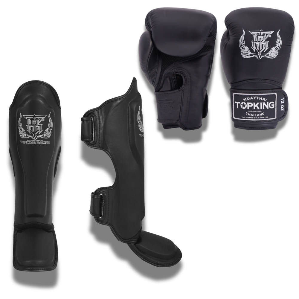 Top King - Sparring Set - Pro Gloves/Pro Shin Guards - black