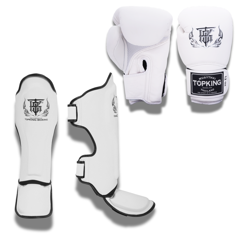 Top King - Sparring Set - Pro Gloves/Pro Shin Guards - White
