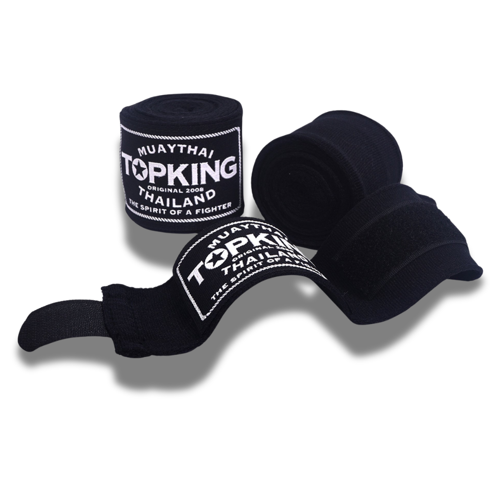 Top King - Sparring Set - Pro Gloves/Pro Shin Guards/TKB Handwraps/01 Ankle Guards - Black