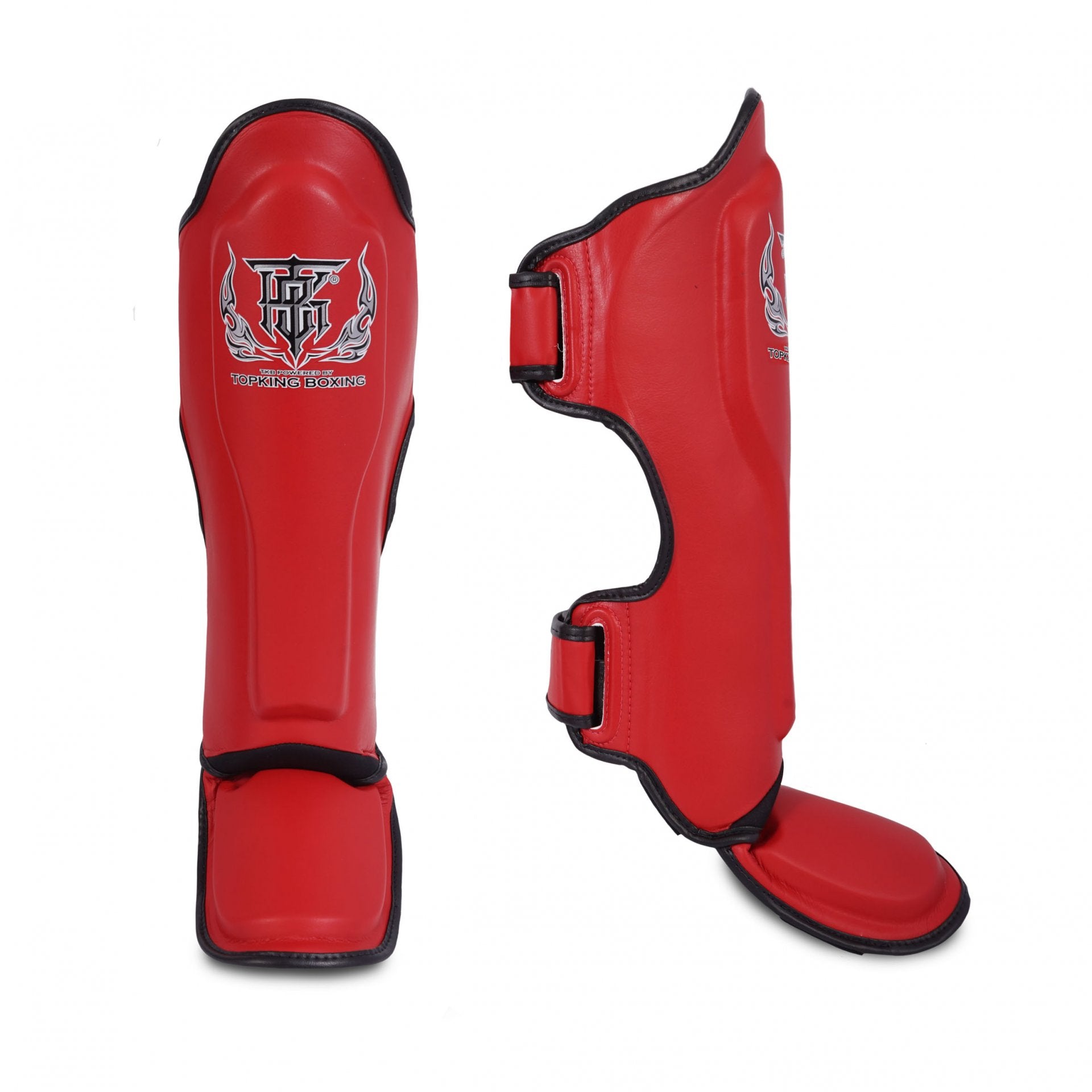 Top King Shin Guards Pro Genuine Leather Red - KICKPUNCHELBOW
