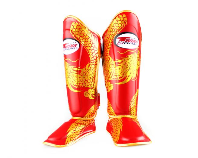 Twins FSGL10 Fancy dragon shin guards gold red - kickpunchelbow