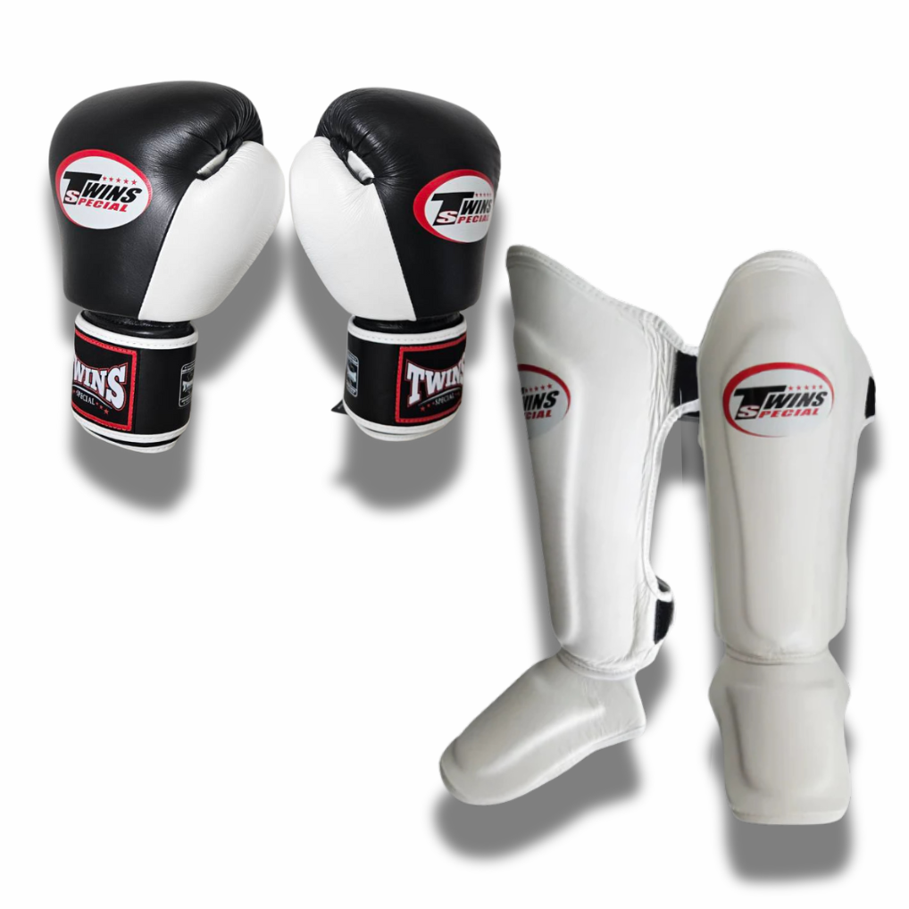Twins Special - Sparring Set - BGVL3 Gloves/SGL10 Shin Guards - Black/White 2 Tone