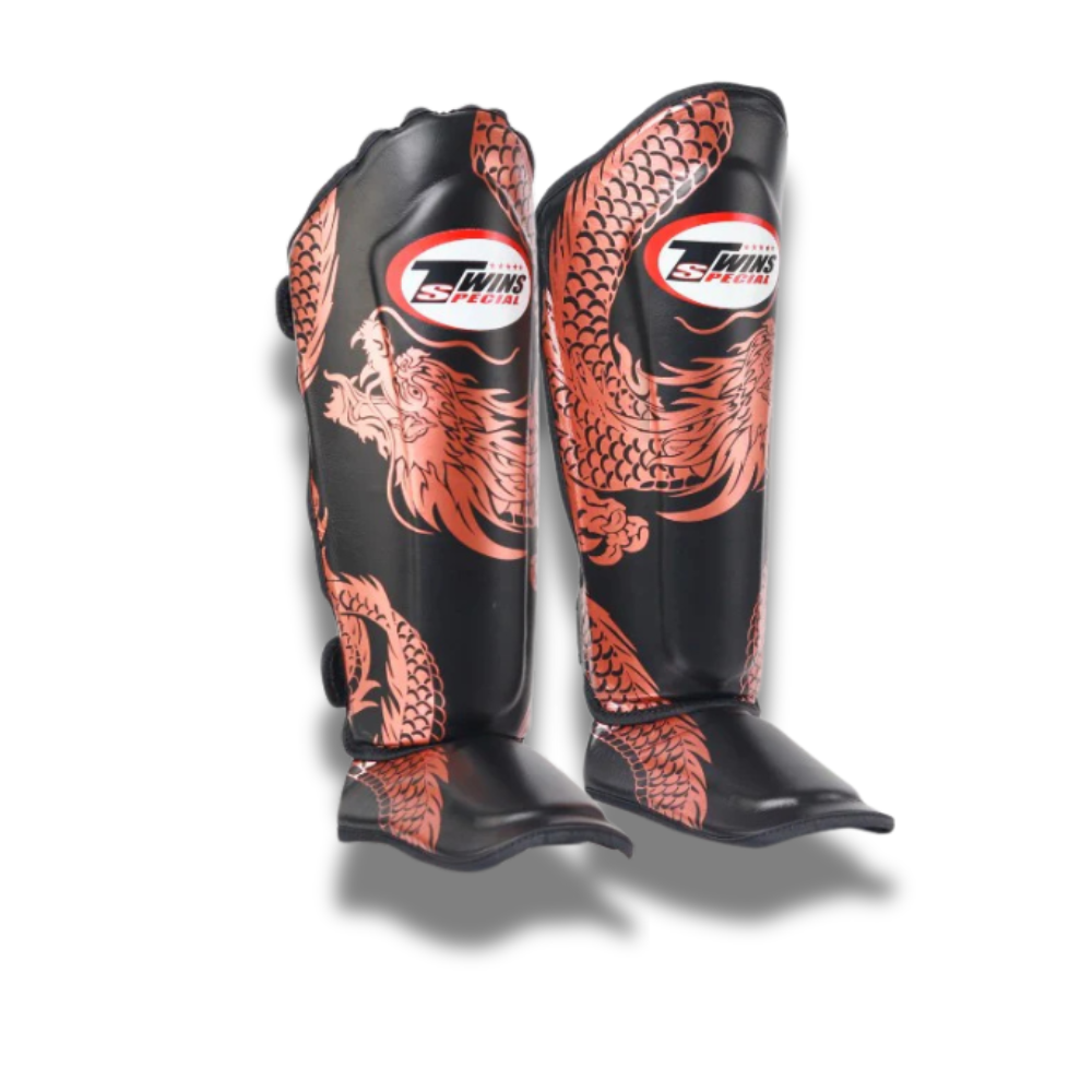 Twins Special FSGL10-49 Dragon Bronze Muay Thai shin guards, genuine leather