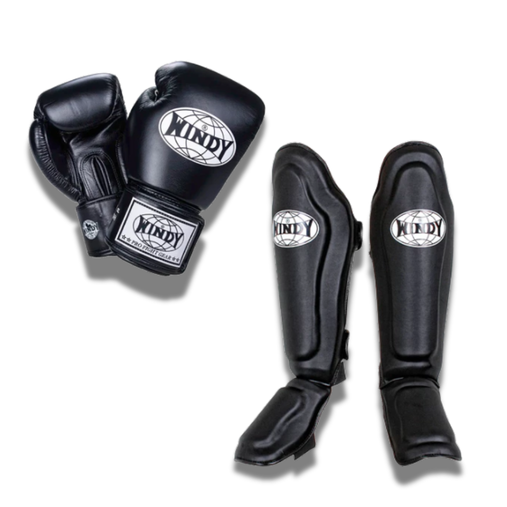 Windy - Sparring Set - Gloves/Shinguards - Black