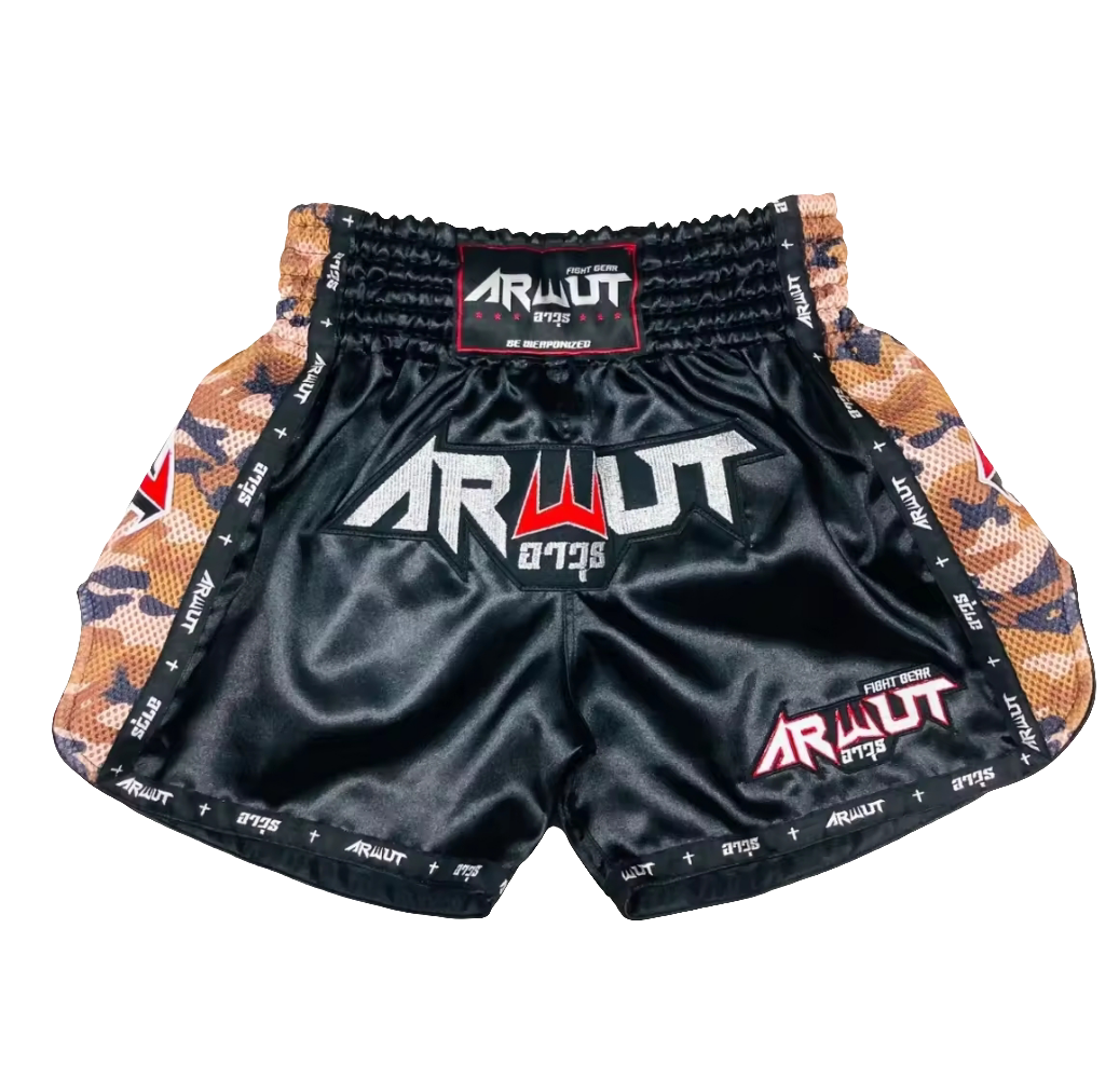 Arwut Muay Thai Shorts - Black / Brown camo