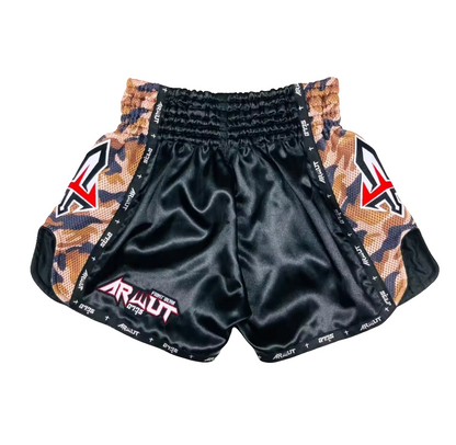 Arwut Muay Thai Shorts - Black / Brown camo