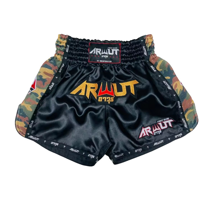 Arwut Muay Thai Shorts - Black / Yellow camo