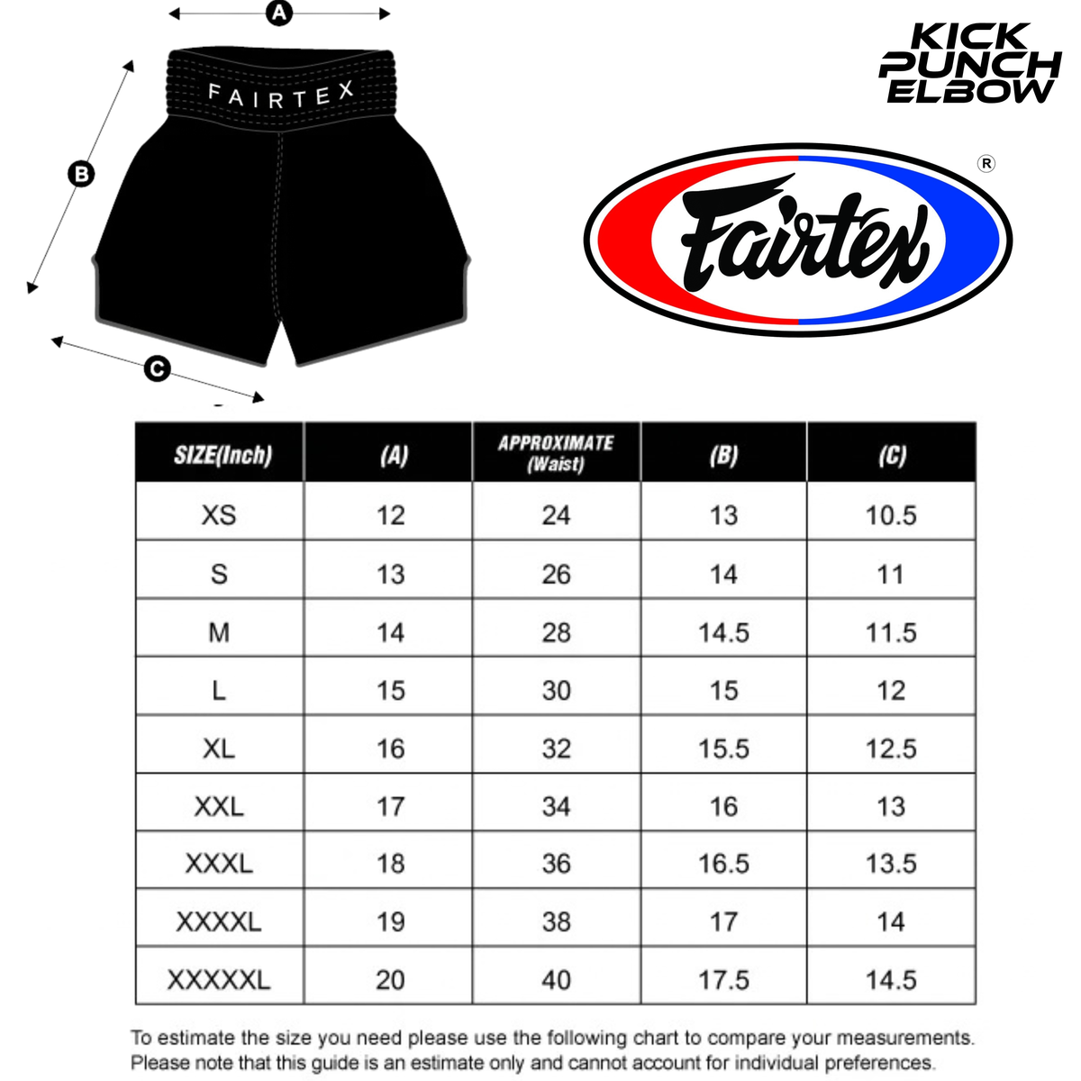 fairtex muay thai shorts size guide for muay thai and mma 
