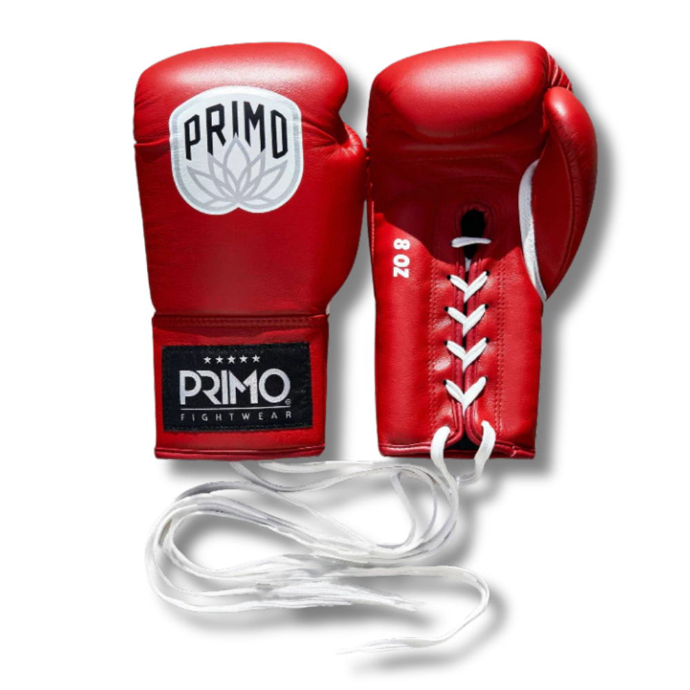 Primo Boxing Gloves - Pro Lace Up Boxing Gloves Red