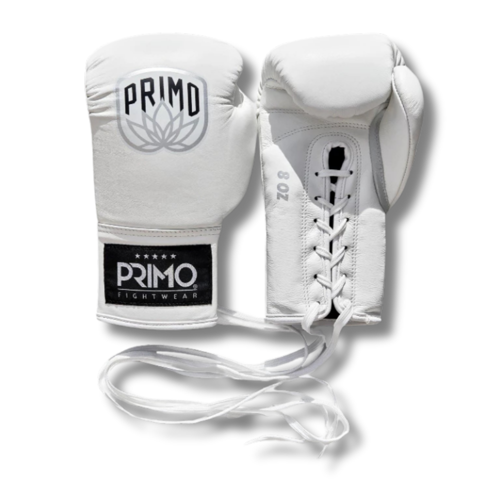 Primo Boxing Gloves - Pro Lace Up Boxing Gloves White