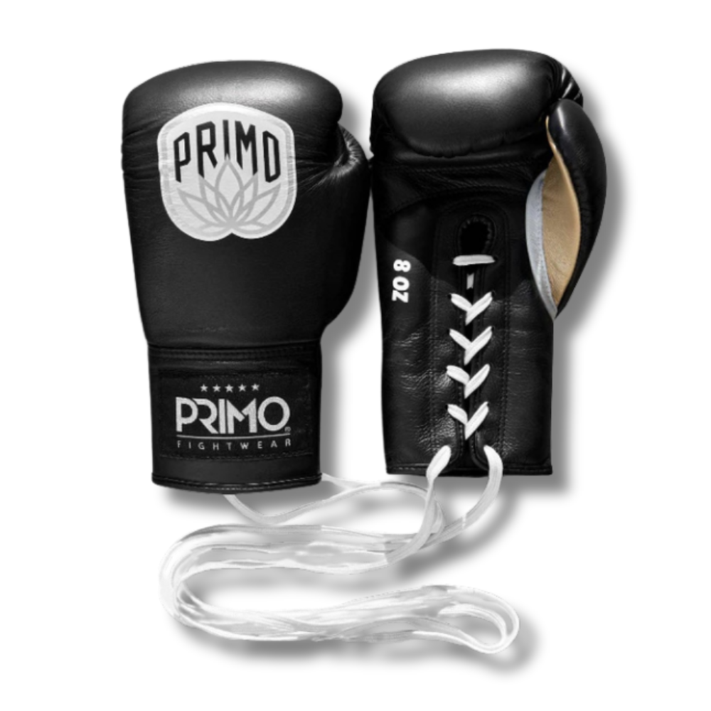 Primo Boxing Gloves - Pro Lace Up Boxing Gloves Black