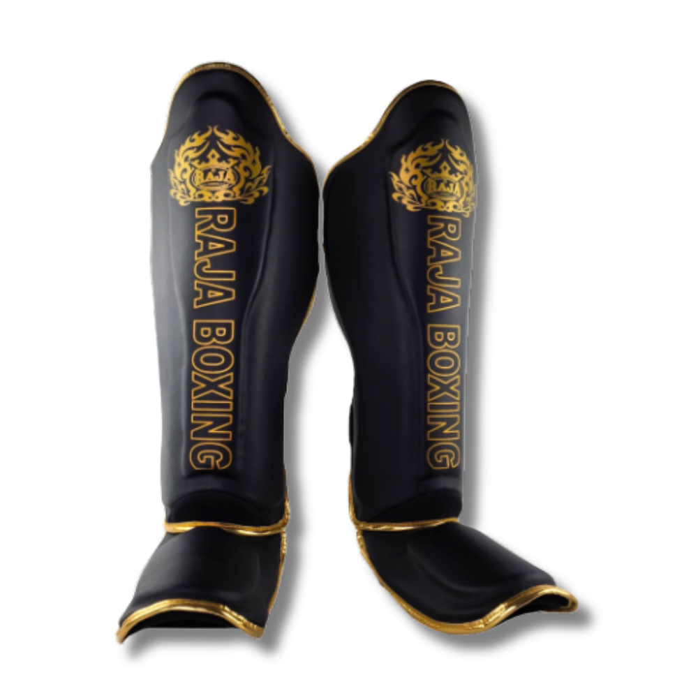 Raja Boxing - Shin Guards - Microfibre LS2 Lightweight - Black/Gold