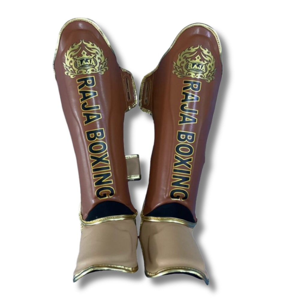 Raja Boxing - Shin Guards -Microfibre LS2 Lightweight -Brown/Gold