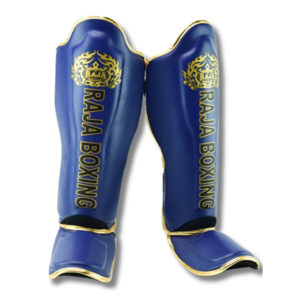 Raja Boxing - Shin Guards - Microfibre LS2 Lightweight - Deep Blue/Gold