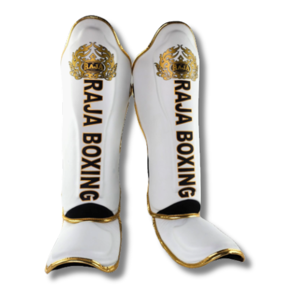 Raja Boxing - Shin Guards - Microfibre LS2 Lightweight - White/Gold