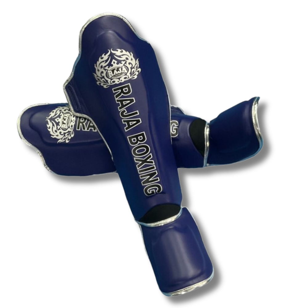 Raja Boxing - Shin Guards - Microfibre LS2 Lightweight -Navy/Sliver