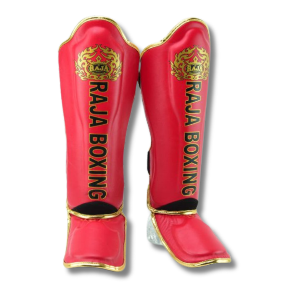 Raja Boxing - Shin Guards -Microfibre LS2 Lightweight - Red/Gold